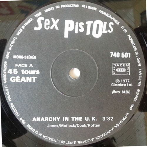  Sex Pistols - Anarchy In The UK France 12" alternative labels G code