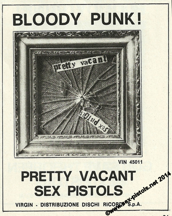 Sex Pistols - ITALIAN PRESS ADVERTS 1977 God Save The Queen / Pretty Vacant