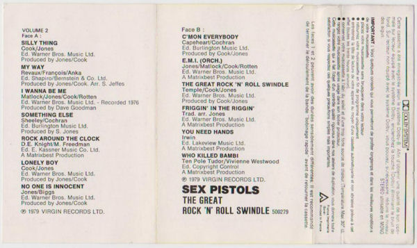 Sex Pistols - The Great Rock 'N' Roll Swindle France Cassette release