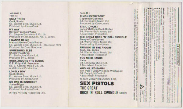 Sex Pistols - The Great Rock 'N' Roll Swindle France Cassette release