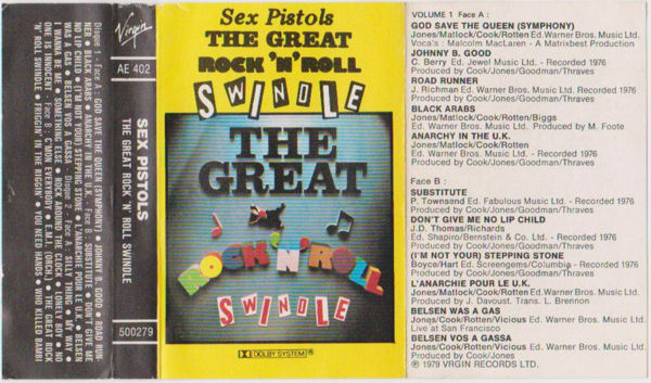 Sex Pistols - The Great Rock 'N' Roll Swindle France Cassette release