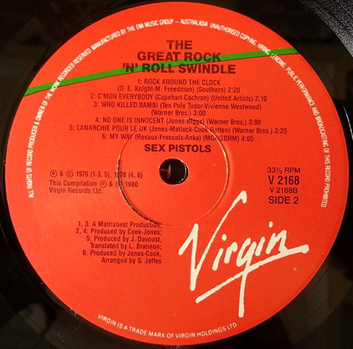 Sex Pistols - The Great Rock 'N' Roll Swindle Single LP Virgin Records Australia