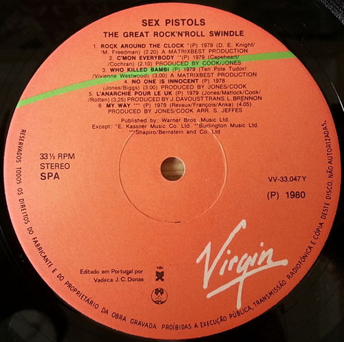  Sex Pistols - The Great Rock 'N' Roll Swindle Single LP Virgin Records Portugal