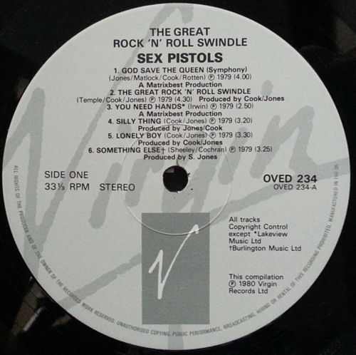 Sex Pistols - The Great Rock 'N' Roll Swindle Single LP Virgin Records UK re-issue Pressing