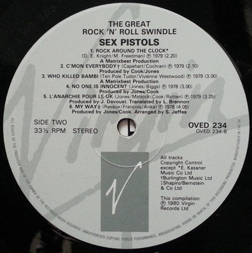 Sex Pistols - The Great Rock 'N' Roll Swindle Single LP Virgin Records UK re-issue Pressing