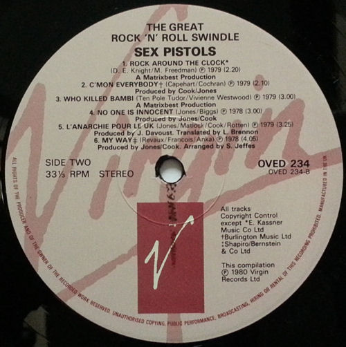 Sex Pistols - The Great Rock 'N' Roll Swindle Single LP Virgin Records UK Virgin Value re-issue Pressing