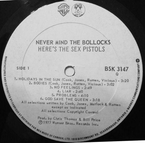 Sex Pistols - Never Mind The Bollocks: Canada alternative sleeve 2