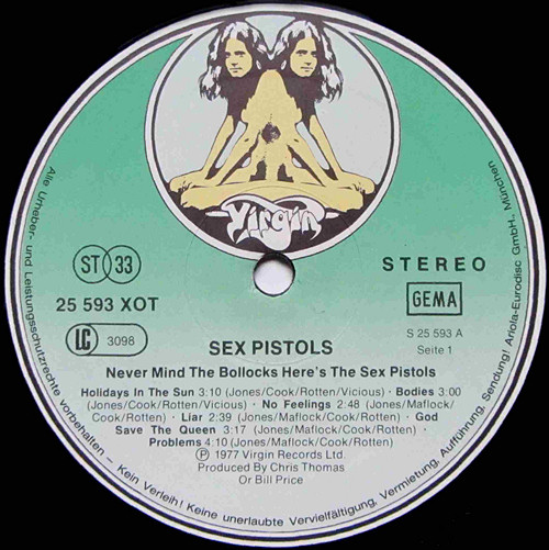 Sex Pistols - Never Mind The Bollocks: Germany First Pressing Mispress