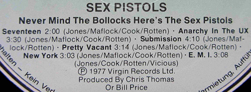 Sex Pistols - Never Mind The Bollocks: Germany First Pressing Mispress