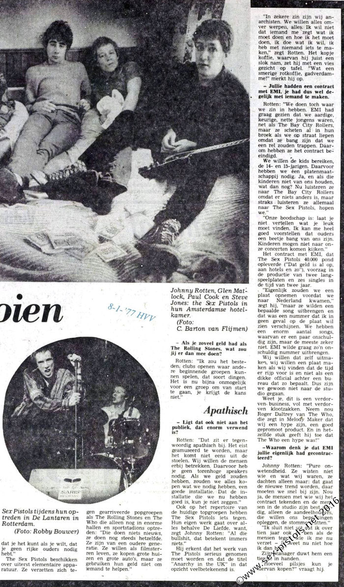 Sex Pistols - Dutch Newspaper Cutting 8th January 1977