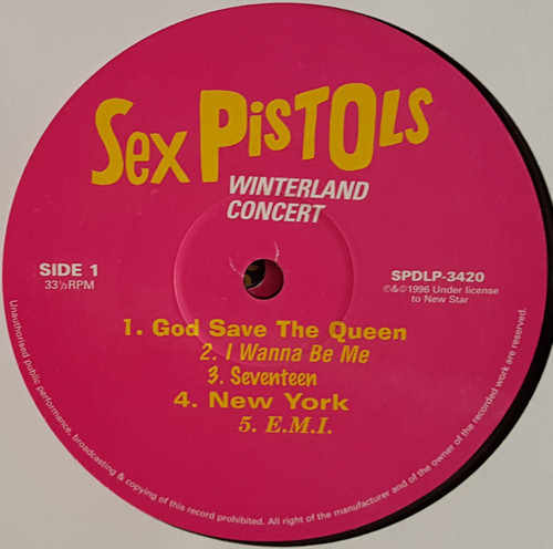 Sex Pistols - WINTERLAND CONCERT Double LP. 2016 Bootleg