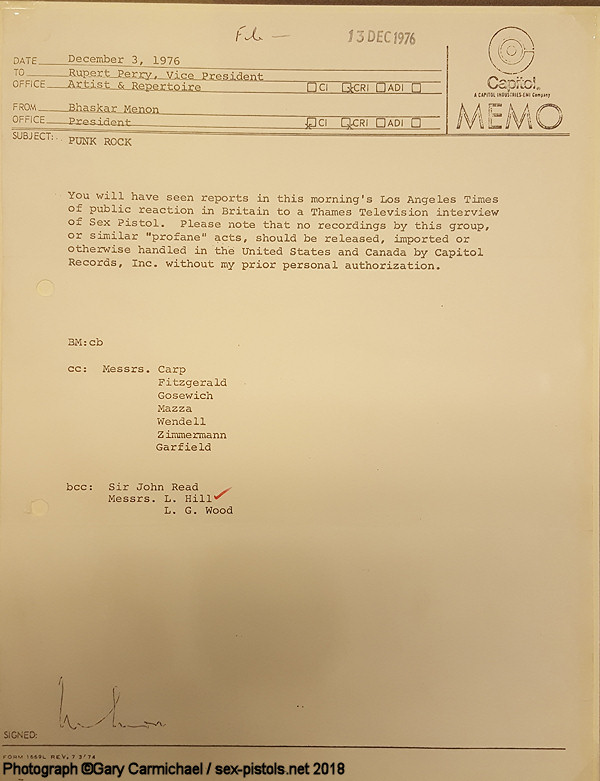 Capitol Records Memo