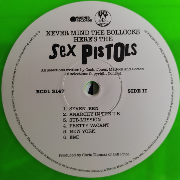 Sex Pistols - Never Mind The Bollocks: USA 2022 Neon Green Vinyl Pressing