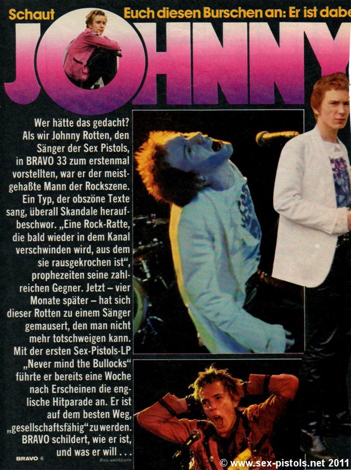 God Save The Sex Pistols West Germany Bravo Magazine December 1977
