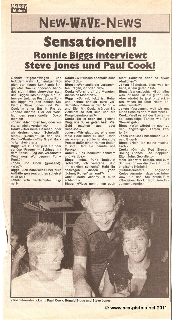 Pop / Rocky Music Paper 1978. Additional "German Melody Maker" section. Rotten Goes Solo. Cook, Jones and Biggs Interview