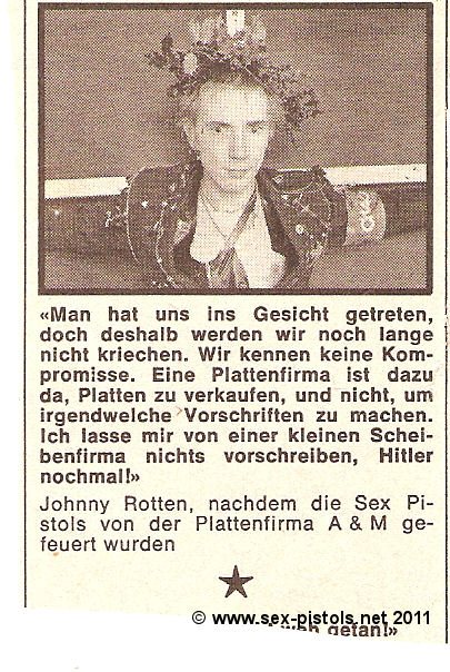 Pop / Rocky Music Paper 21 April 1977. Additional "German Melody Maker" section. Sex Pistols sacked by A&M.