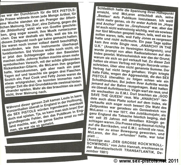 God Save The Sex Pistols The Great Rock N Roll Swindle Austrian Fold Out Booklet