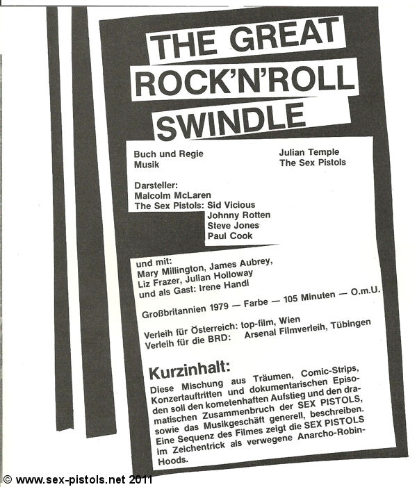The Great Rock 'N' Roll Swindle Fold-out Booklet