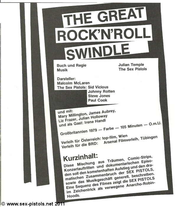 God Save The Sex Pistols The Great Rock N Roll Swindle Austrian Fold Out Booklet