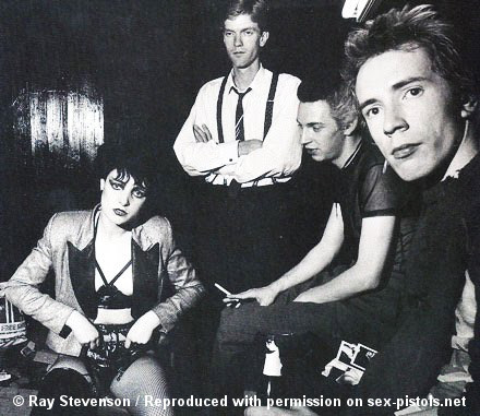 Above: Jonh in Paris with Siouxsie, Steve Severin and Johnny Rotten