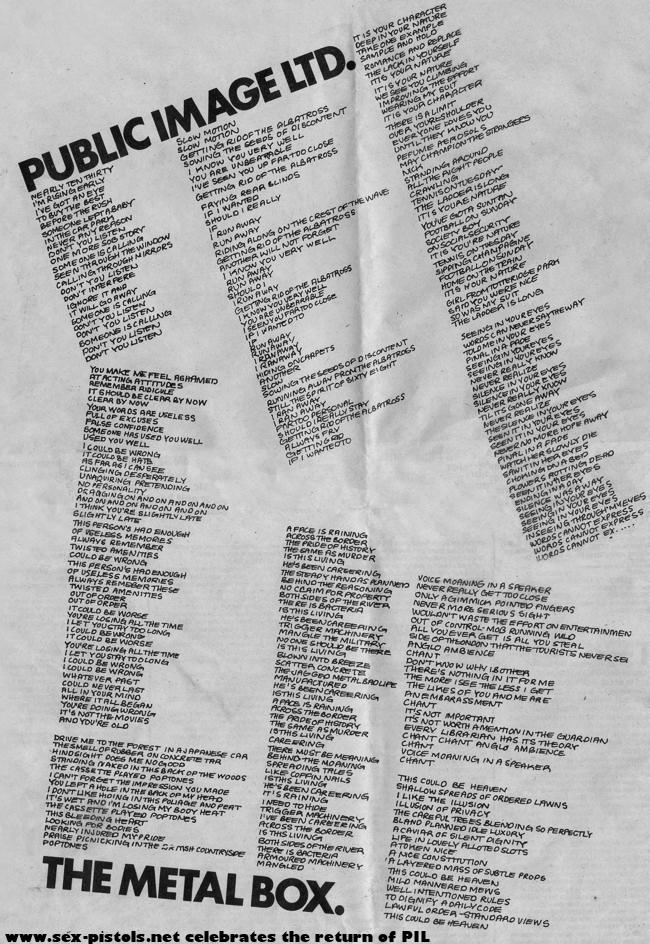 Public Image Limited - Metal Box Lyrics Advert