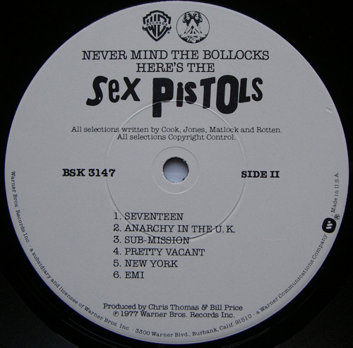 Never Mind The Bollocks, Here's The Sex Pistols (Warner Brothers BSK 3147 USA