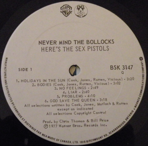 Sex Pistols - Never Mind The Bollocks: Canada Sex Pistols - Never Mind The Bollocks: Canada alternative sleeve