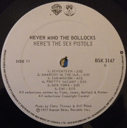 Sex Pistols - Never Mind The Bollocks: Canada Sex Pistols - Never Mind The Bollocks: Canada alternative sleeve