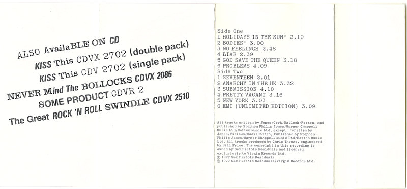 Sex Pistols - Never Mind The Bollocks: United Kingdom Cassette 1992 Mispress