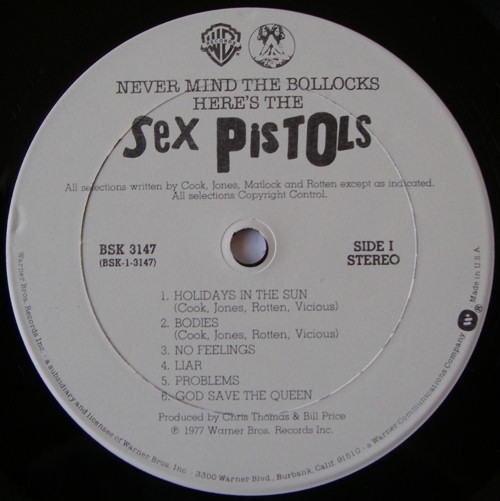 Never Mind The Bollocks, Here's The Sex Pistols (Warner Brothers BSK 3147)
