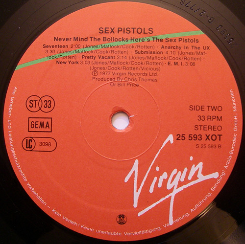 Never Mind The Bollocks, Here's The Sex Pistols (Virgin 25 593 XOT)