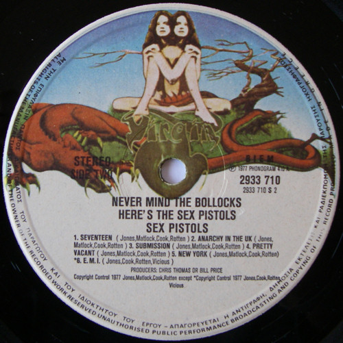 Never Mind The Bollocks, Here's The Sex Pistols (Virgin 2933 710) GREECE