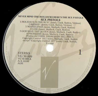 Never Mind The Bollocks, Here's The Sex Pistols (Virgin VG 50 009) GREECE