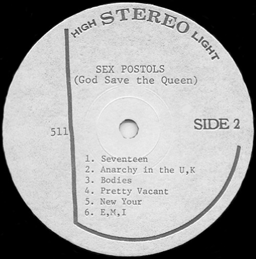 Never Mind The Bollocks, Here's The Sex Pistols (No record company listed on label. 