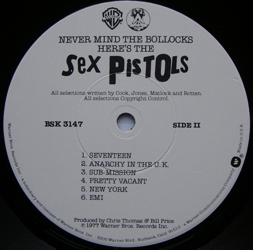 Never Mind The Bollocks, Here's The Sex Pistols (Warner Brothers BSK 3147) USA