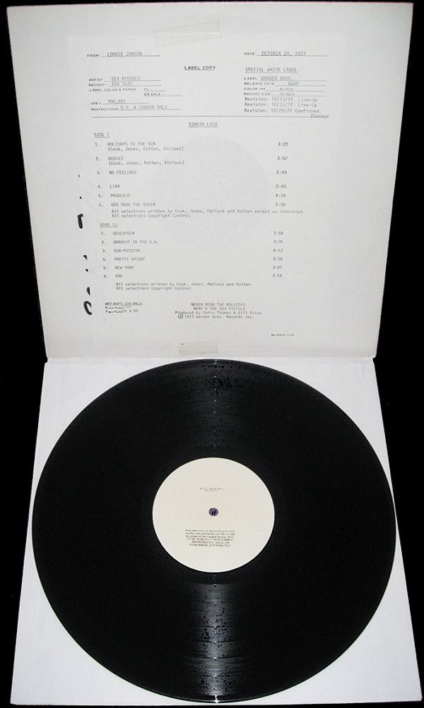 Never Mind The Bollocks: USA White Label Test Pressing