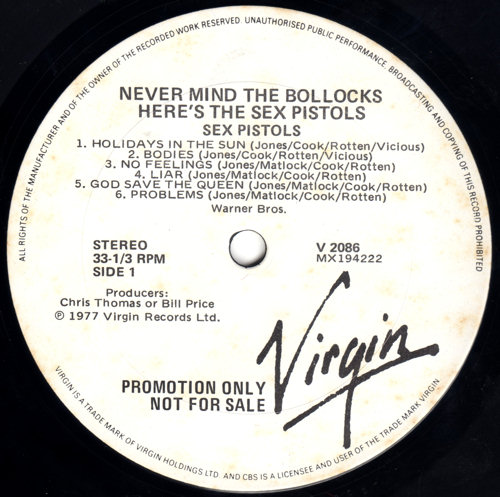 Never Mind The Bollocks: Australia Promo Second (Virgin/CBS) Pressing