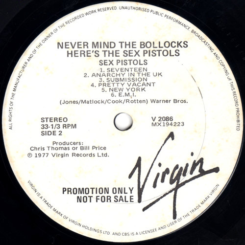 Never Mind The Bollocks: Australia Promo Second (Virgin/CBS) Pressing