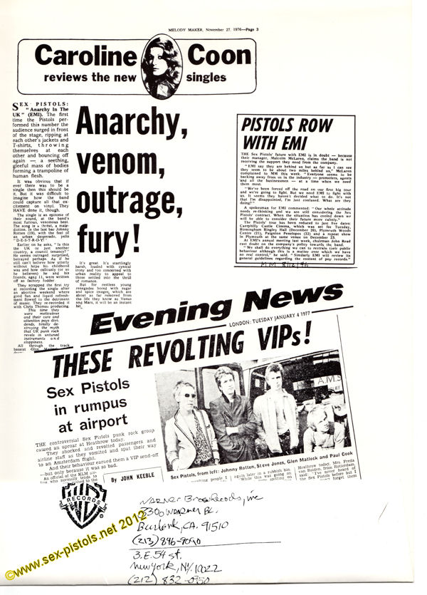 Never Mind The Bollocks: United States Of America WB Promo Materials 1977 Press Pack