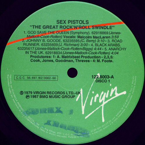 The Great Rock 'N' Roll Swindle (Virgin 122 8003)