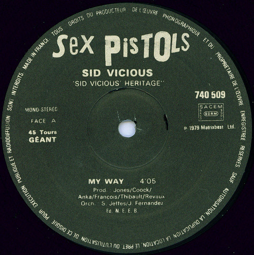 God Save The Sex Pistols - French Vinyl Releases: Sid Vicious: Heritage: My  Way / Something Else / C'mon Everybody. BA-171 Code