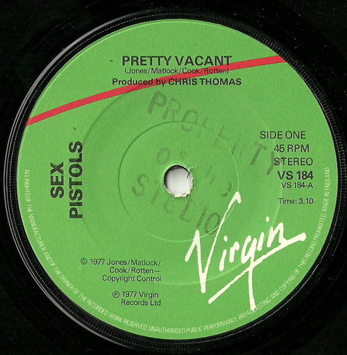  Pretty Vacant / No Fun (Virgin VS 184) Studio Labels