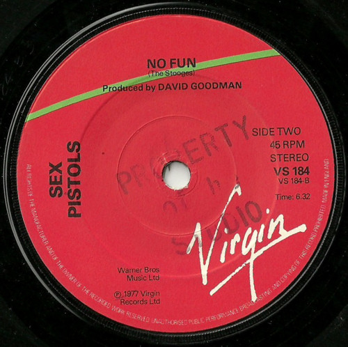  Pretty Vacant / No Fun (Virgin VS 184) Studio Labels