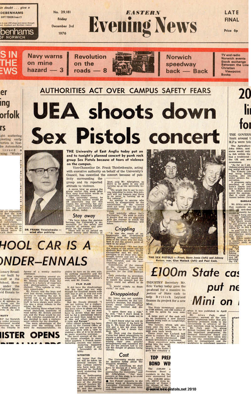 Eastern Evening News. 3rd December 1976. University of East Anglia Show is cancelled.
