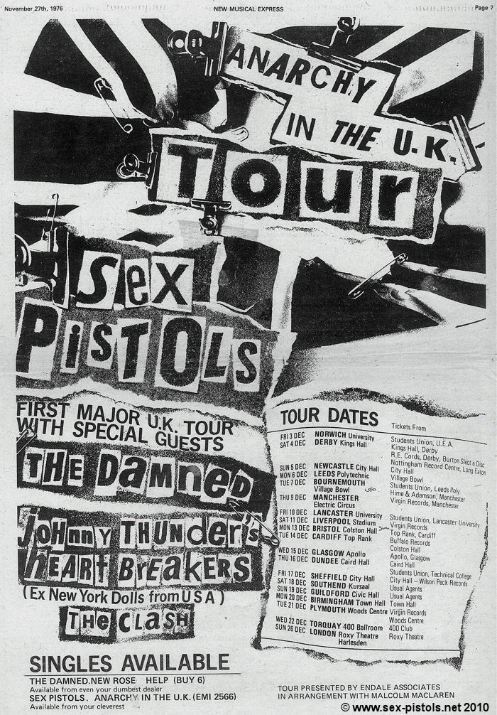 NME Anarchy Tour Advert. 27th November 1976.