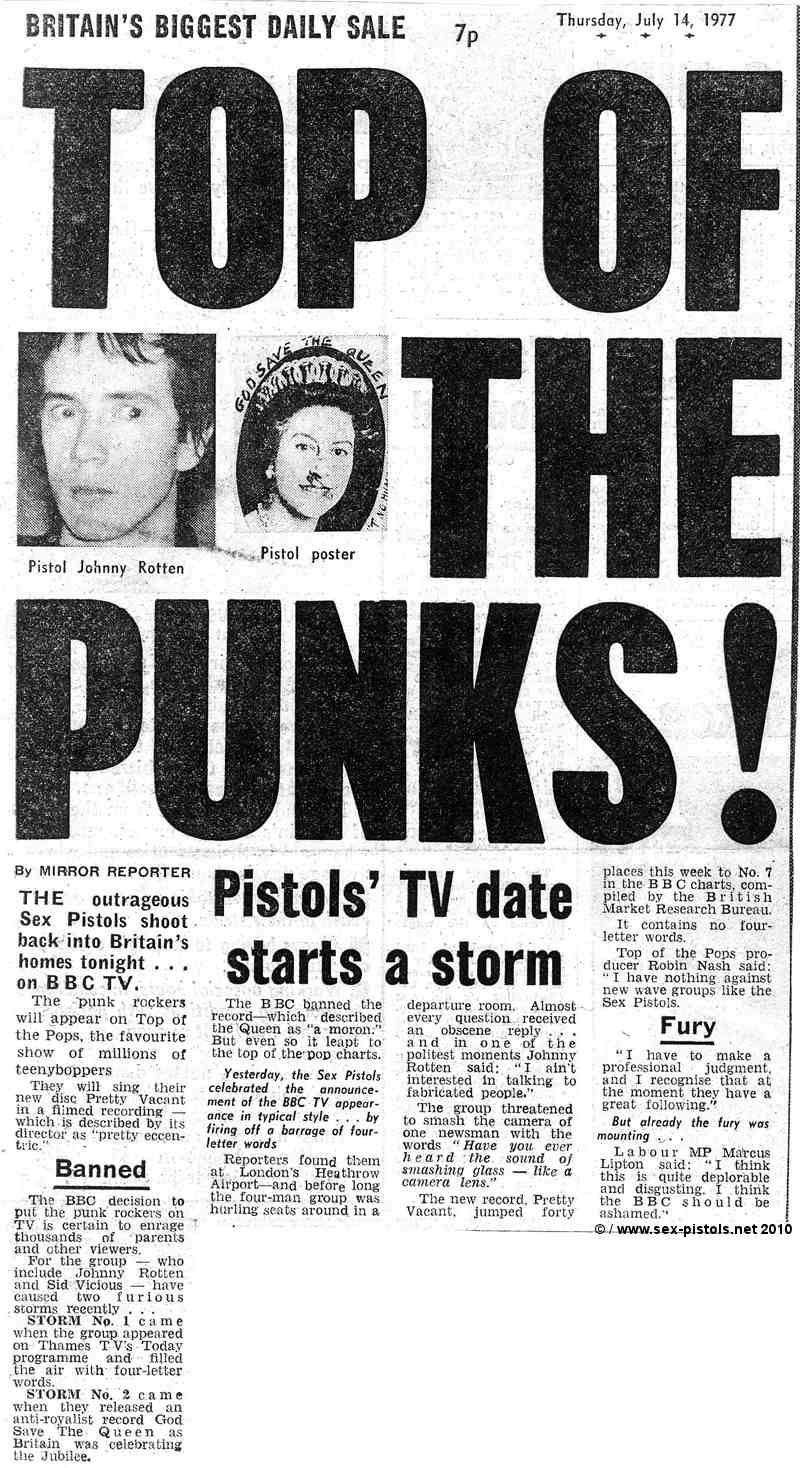 PRETTY VACANT RELEASED 1st JULY 1977