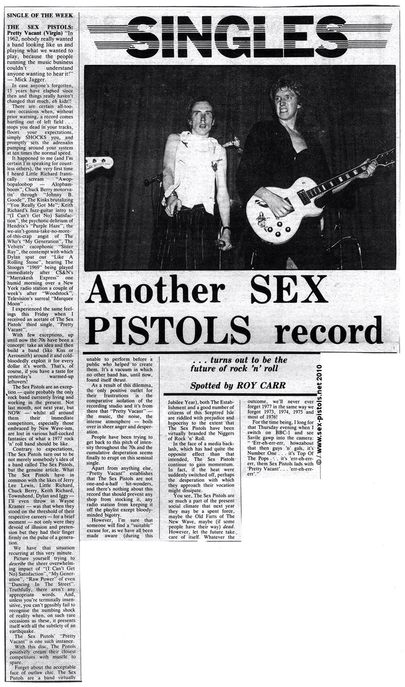 PRETTY VACANT RELEASED 1st JULY 1977