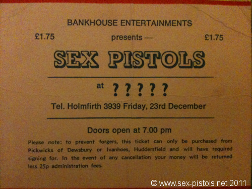 Ivanhoes, Huddersfield. Ticket from Christmas Day evening gig. 