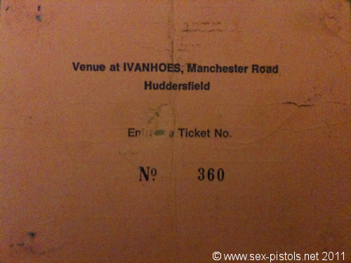 Ivanhoes, Huddersfield. Ticket from Christmas Day evening gig. 