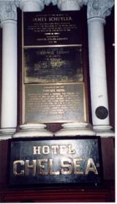 Plaque at Chelsea Hotel  - photo by Philjens